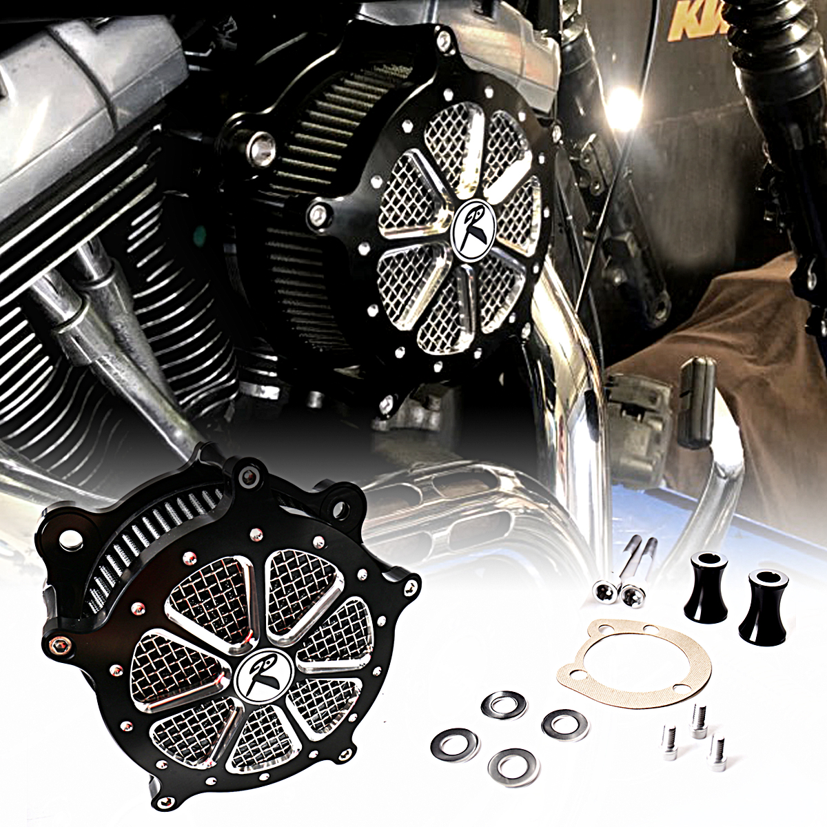 Shallow Cut Billet Aluminum Air Cleaner Intake Filter System Fit For Harley Softail Dyna 1993-2013 Models